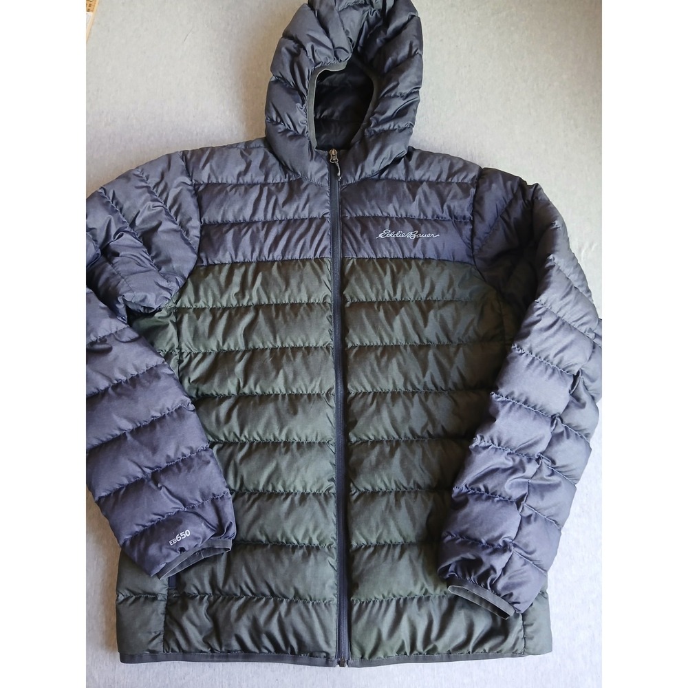 Eddie Bauer Down Jacket Mens Medium 650 Fill Zip Pockets Hooded Outdoor Hiking